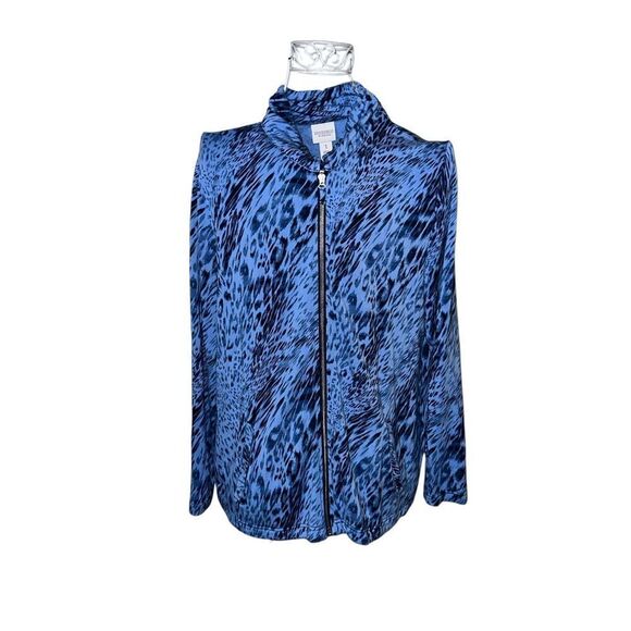 Beautiful CHICO’S WEEKEND Chicos BLUE animal Print Long Sleeve rayon blend Jacke - Picture 1 of 9